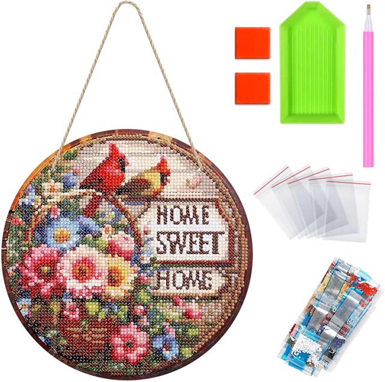 5D Diamond Art Painting Kits for Adult Beginners with Tools, DIY Sign Gem Bead Art Wooden Plaque Full Drill Paint by Number Pendant for Home Garden Decor, Spring Bird